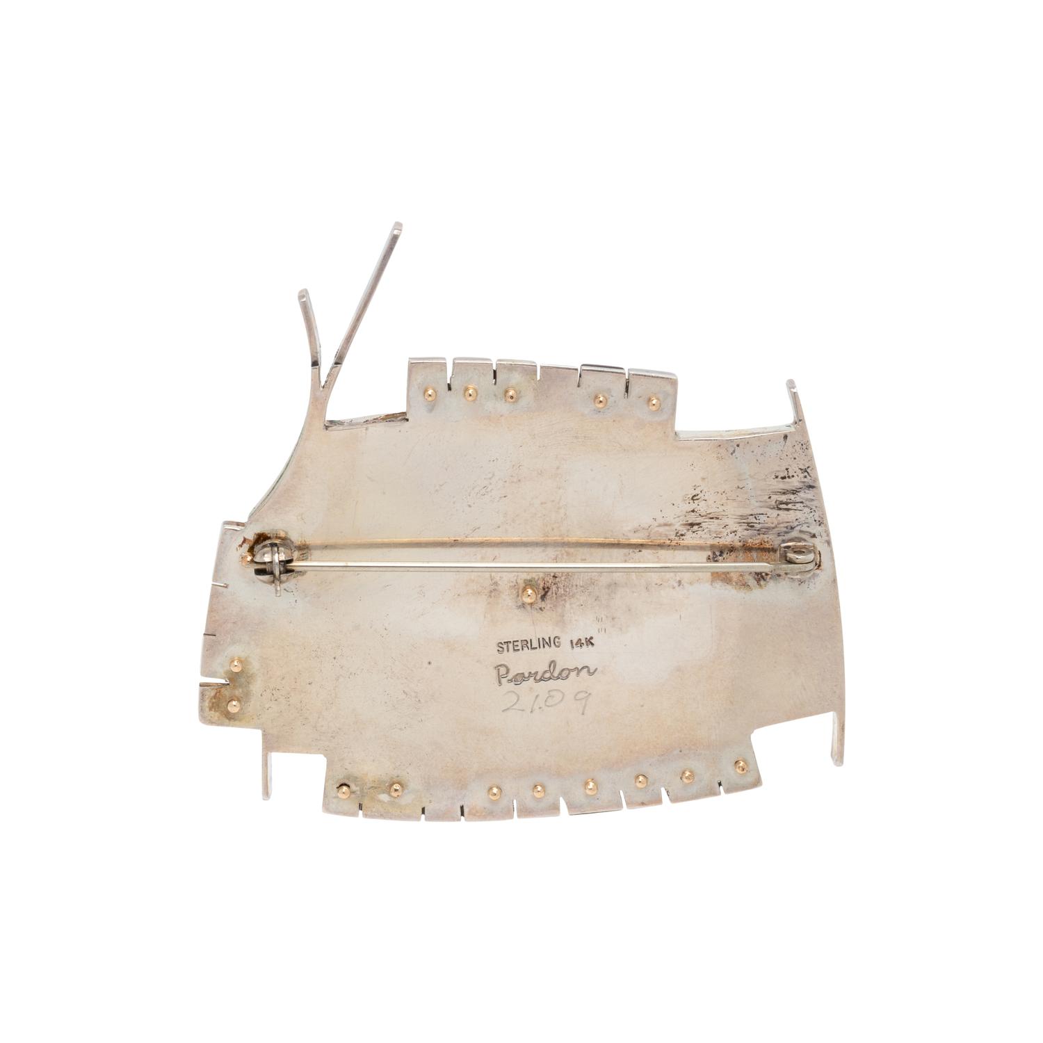 EARL PARDON, ENAMEL AND MULTIGEM BROOCH