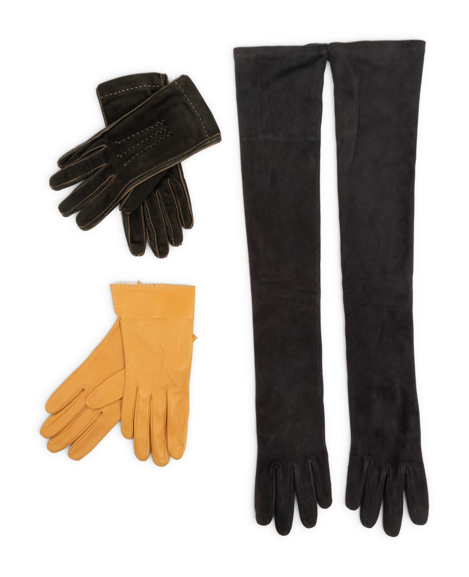 Three Pairs of Suede and Leather Gloves: One Brunello Cucinelli, One Loro Piana, One Lambertson Truex
