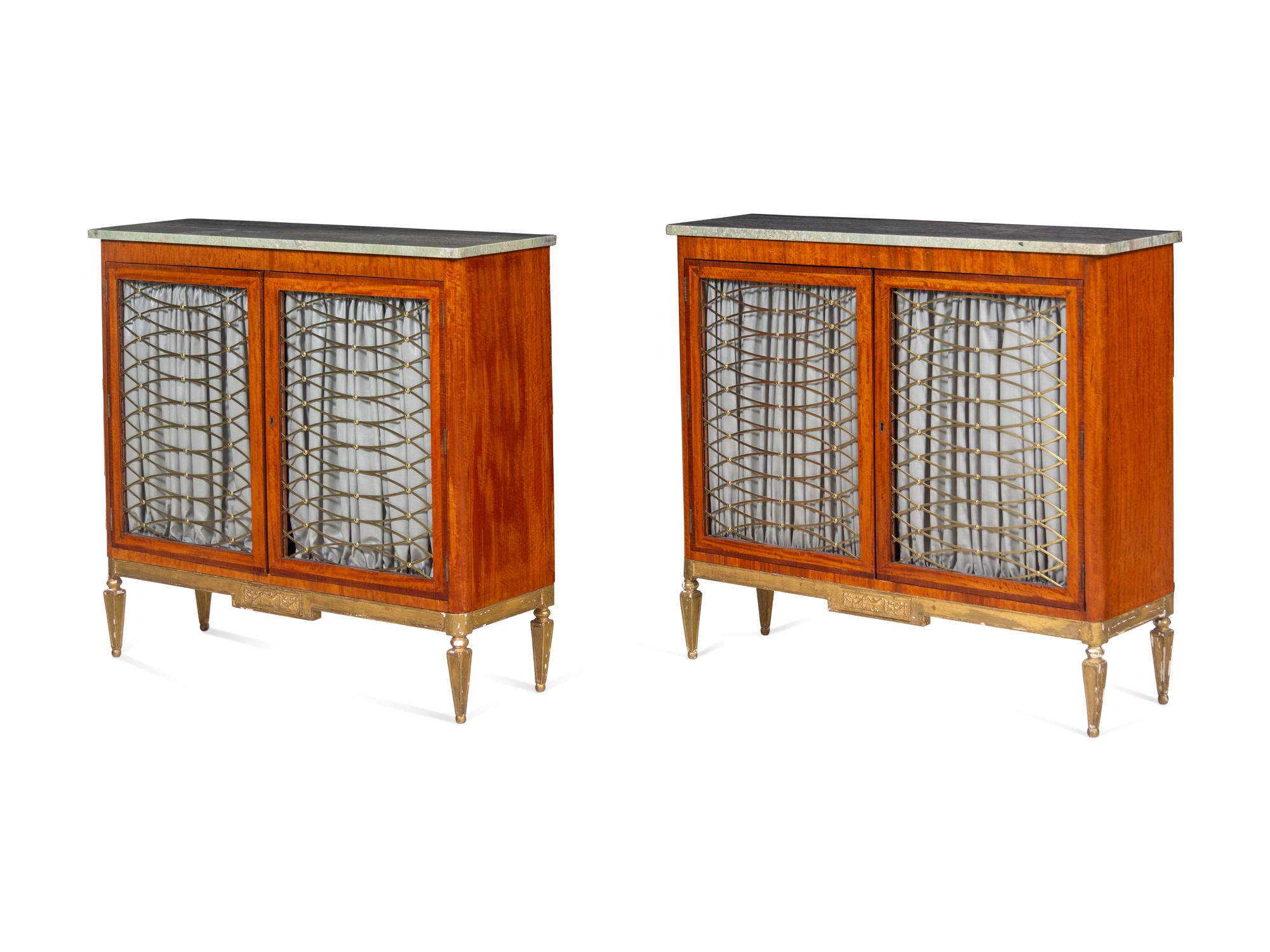 A Pair of Russian Parcel Gilt Satinwood Marble-Top Chiffoniers