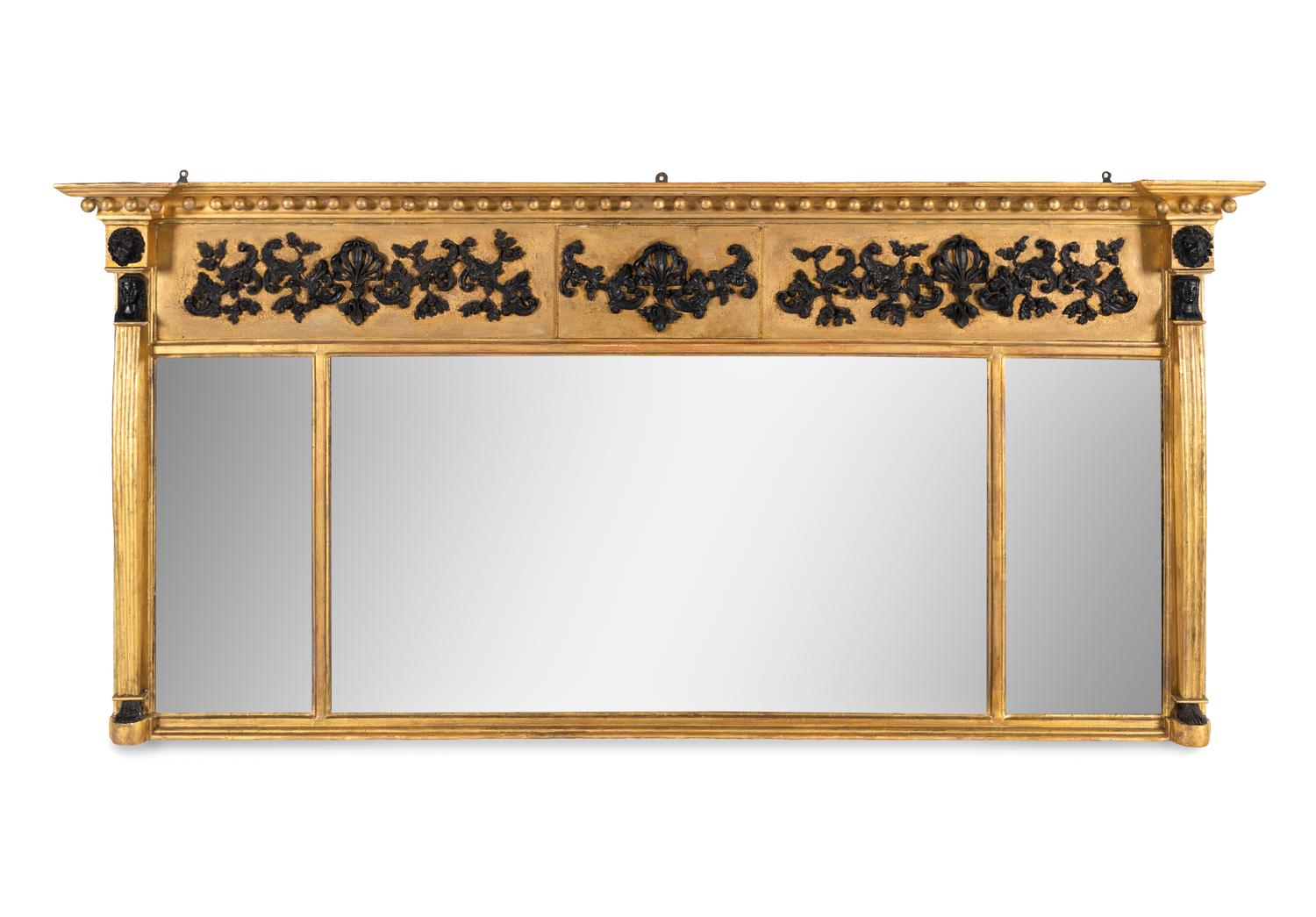 A Classical Gilt and Part Ebonized Overmantel Looking Glass