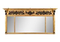 A Classical Gilt and Part Ebonized Overmantel Looking Glass
