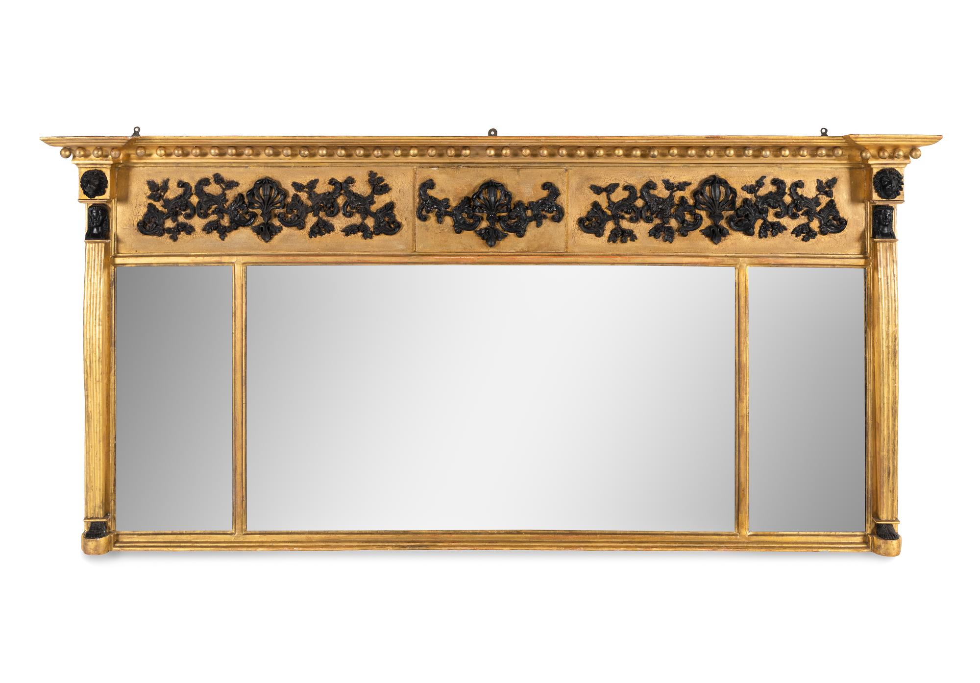 A Classical Gilt and Part Ebonized Overmantel Looking Glass