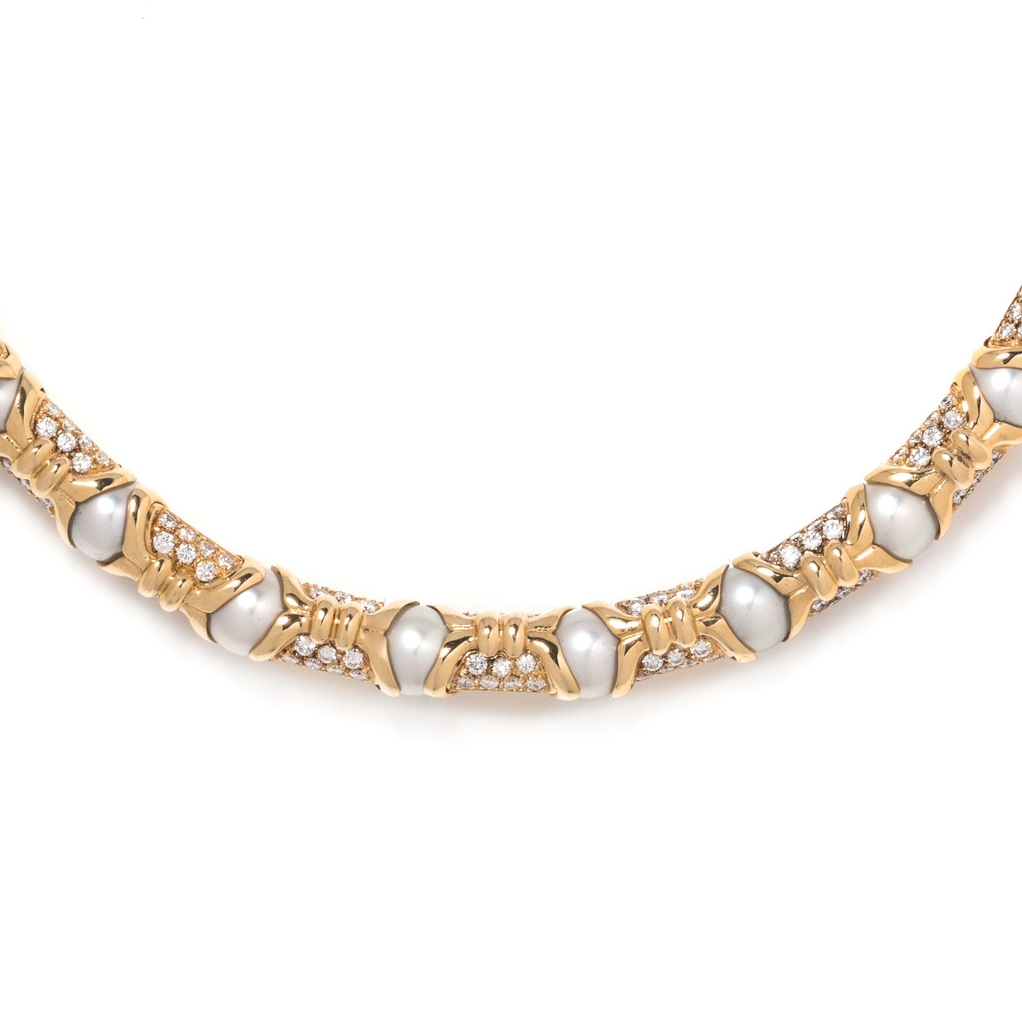 BVLGARI, YELLOW GOLD, DIAMOND AND CULTURED PEARL NECKLACE