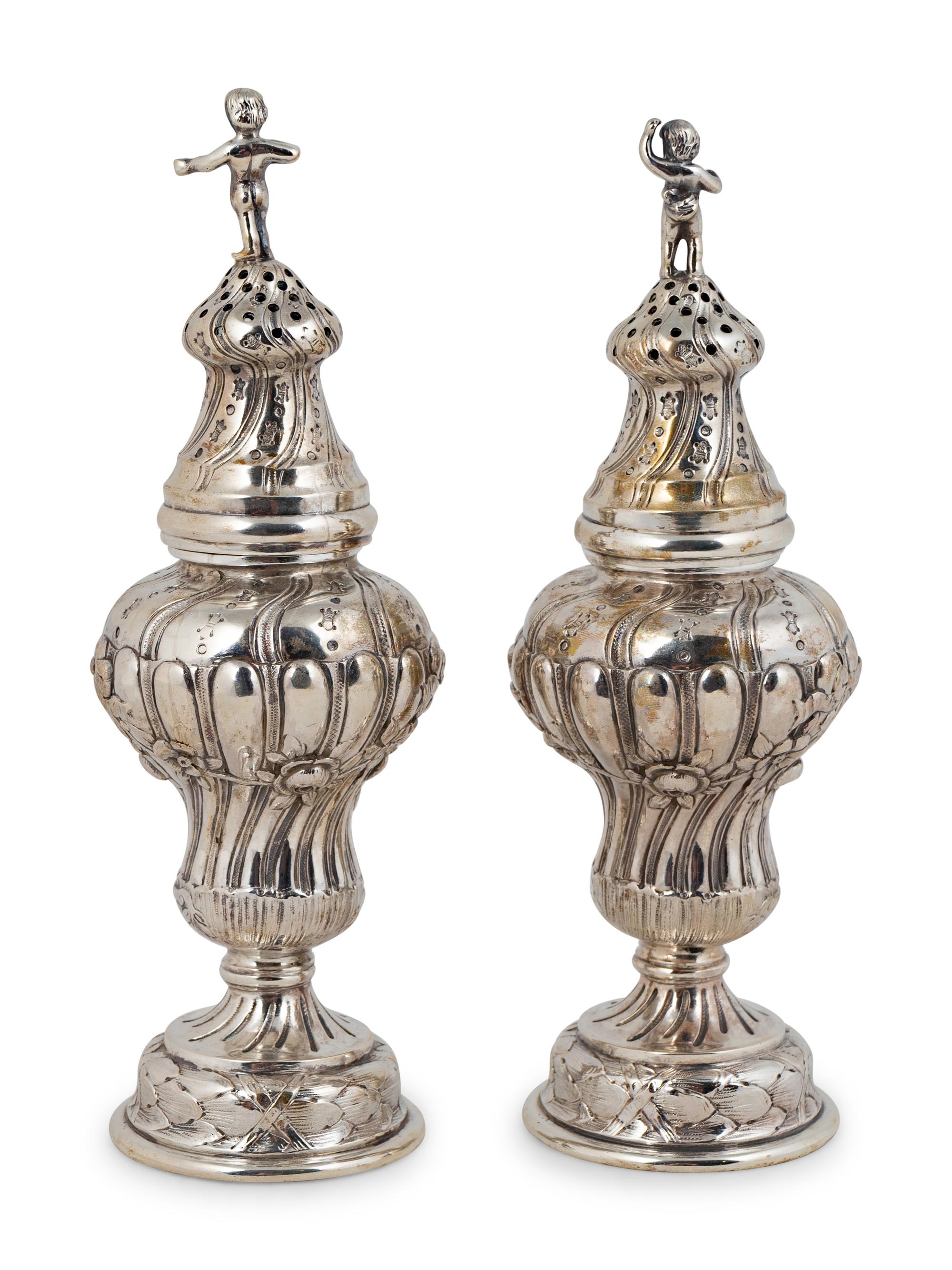 A Pair of German .800 Silver Muffineers — Unkown Maker, Late 19th Century
