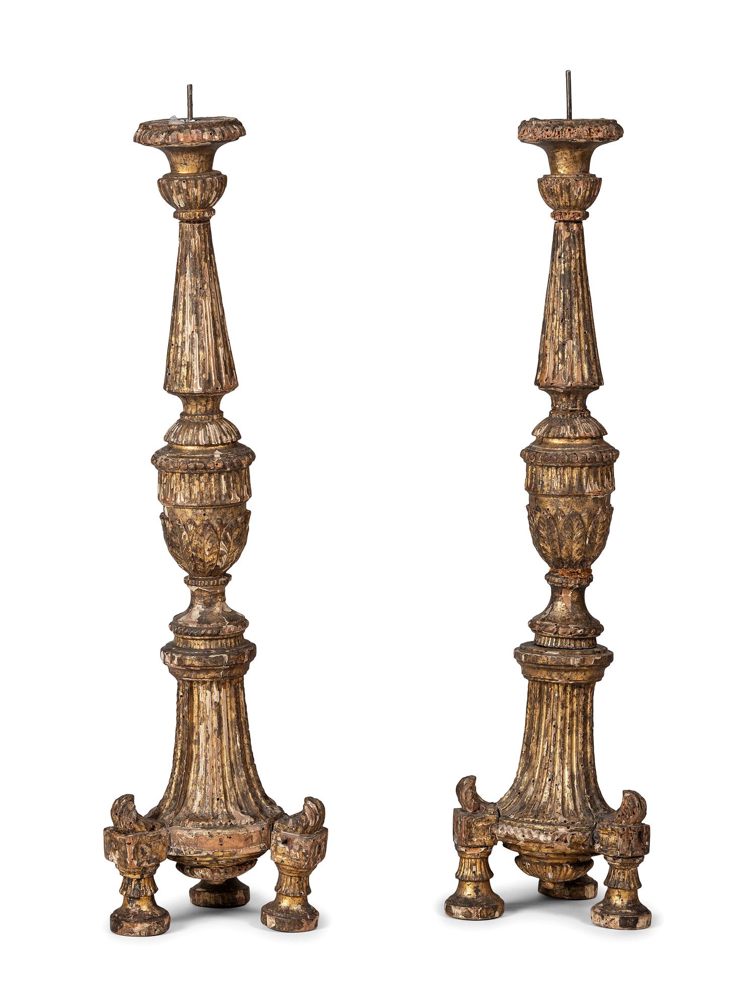 A Pair of Continental Giltwood Pricket Sticks