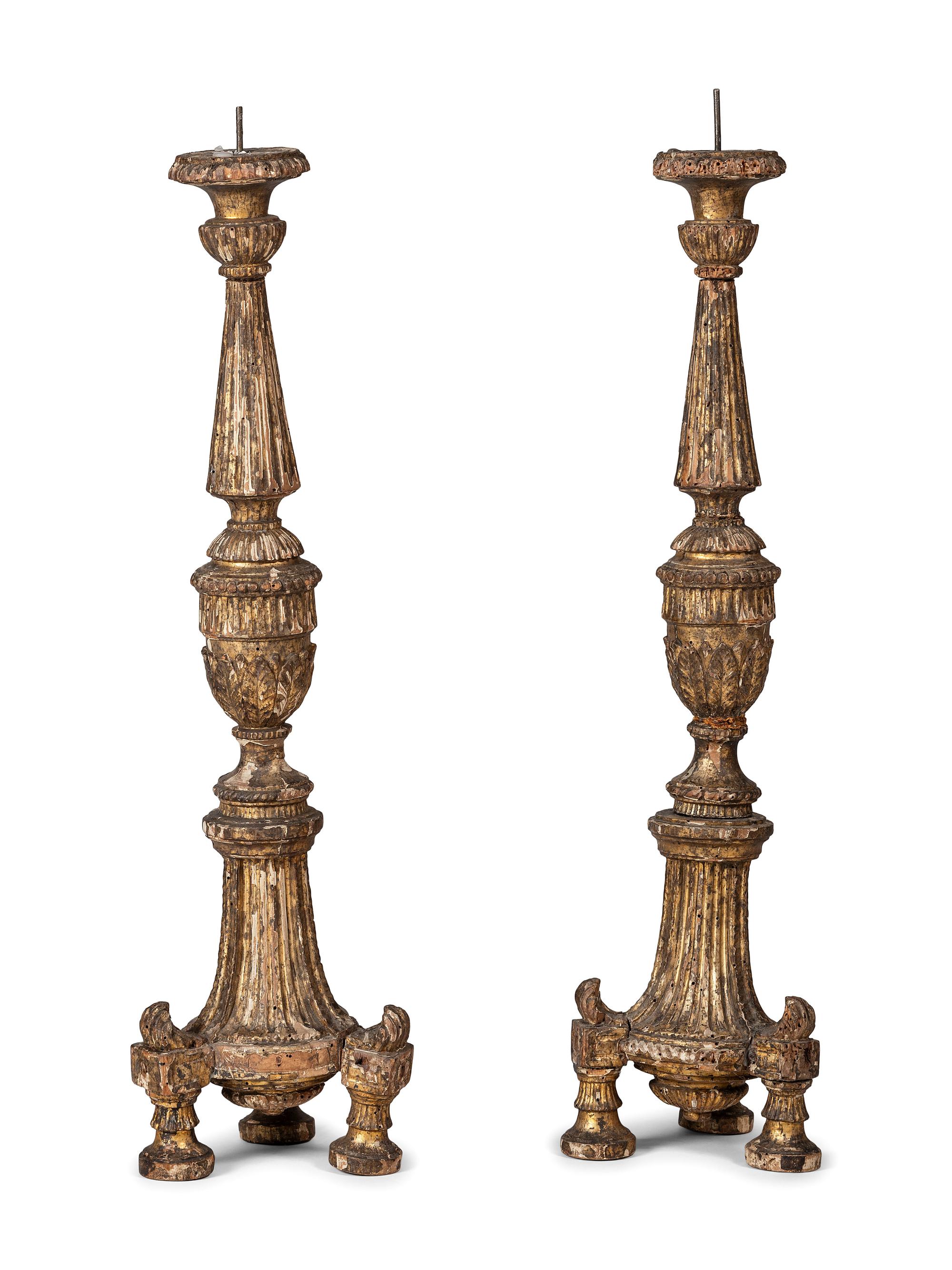 A Pair of Continental Giltwood Pricket Sticks
