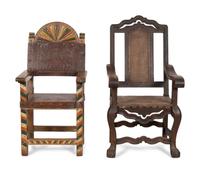 A Spanish Baroque Style Polychrome Decorated Armchair