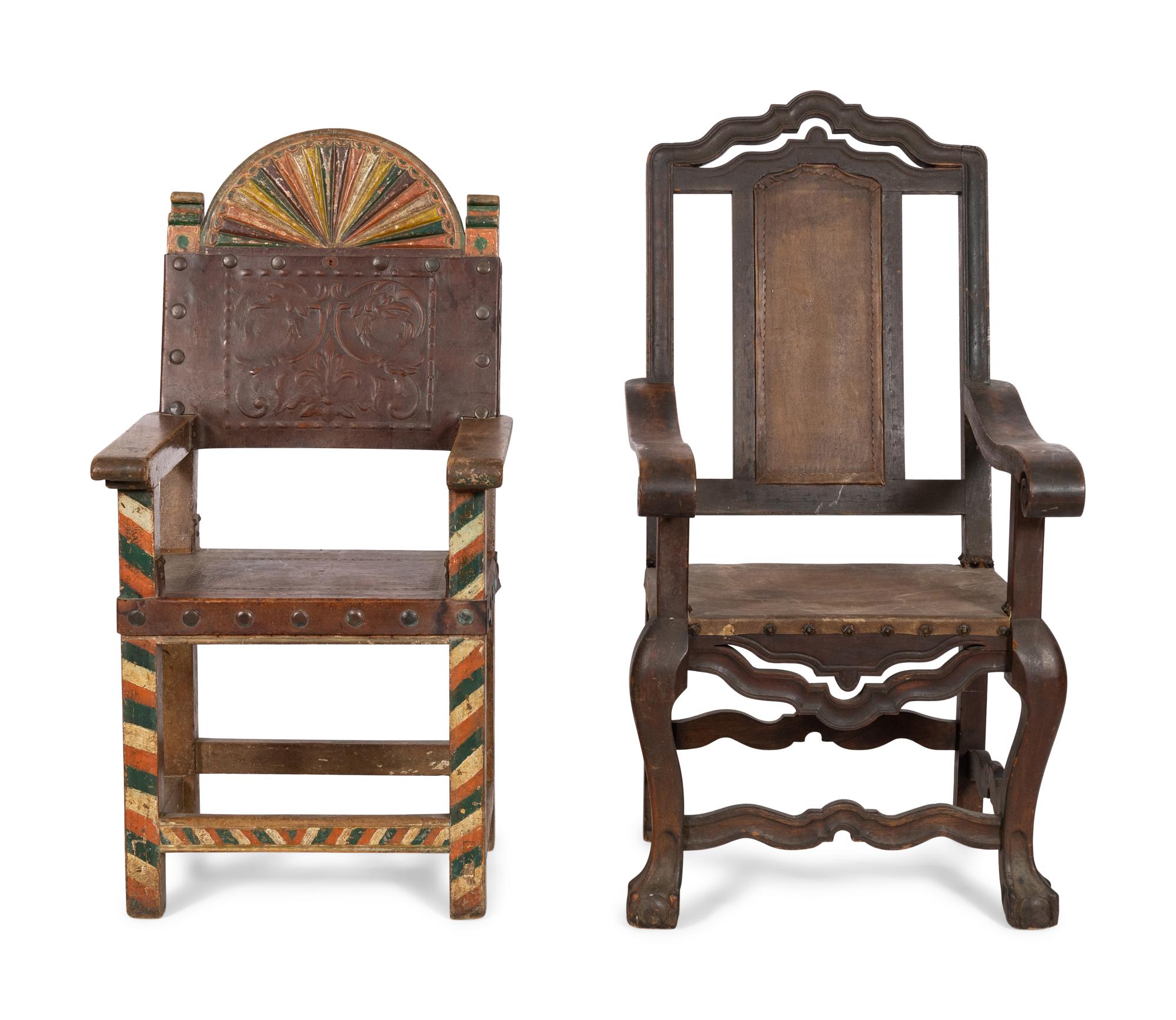 A Spanish Baroque Style Polychrome Decorated Armchair