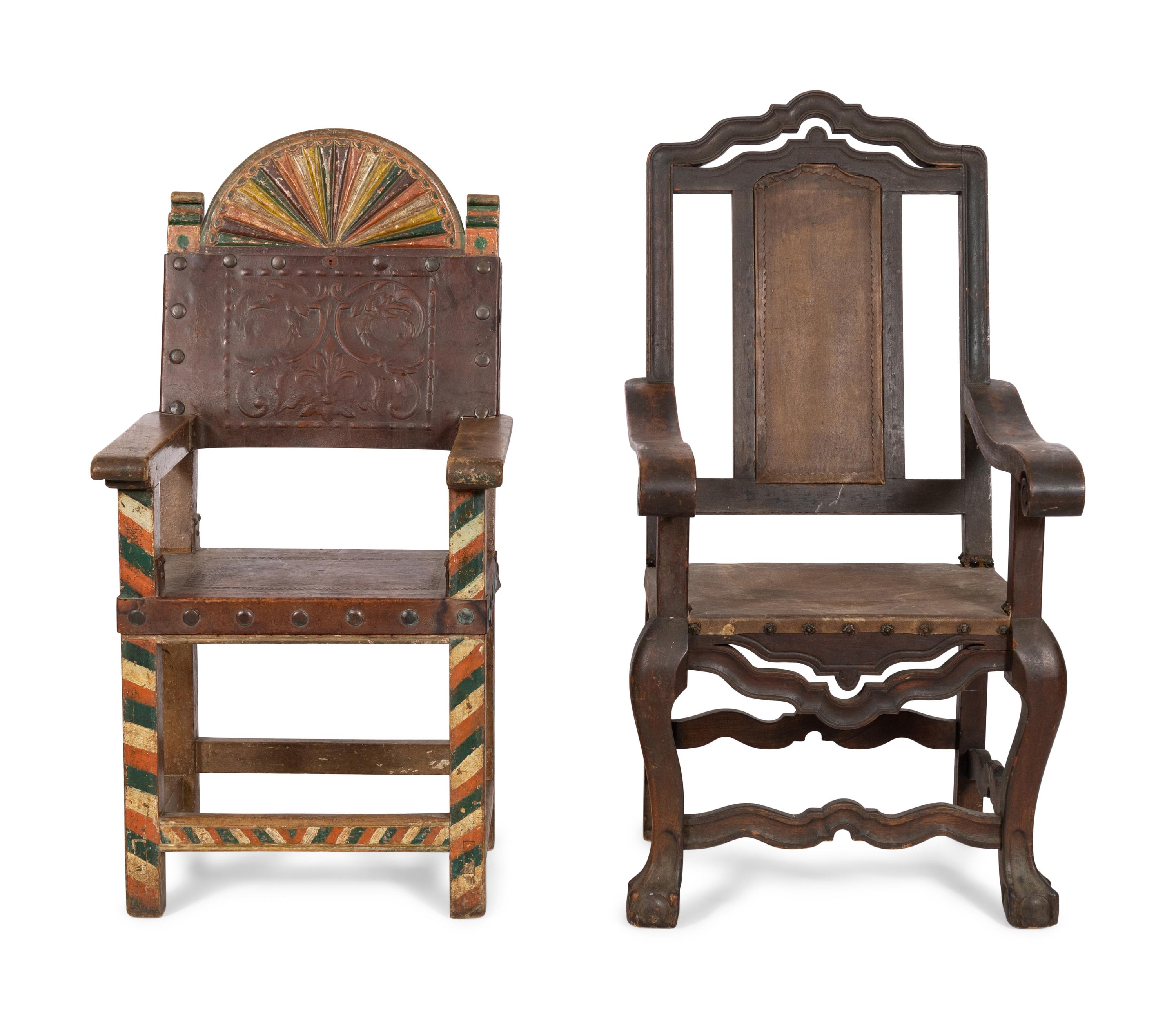 A Spanish Baroque Style Polychrome Decorated Armchair