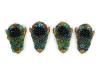 A Set of Four Art Deco Style Gilt Metal and Colored Glass Sconces
