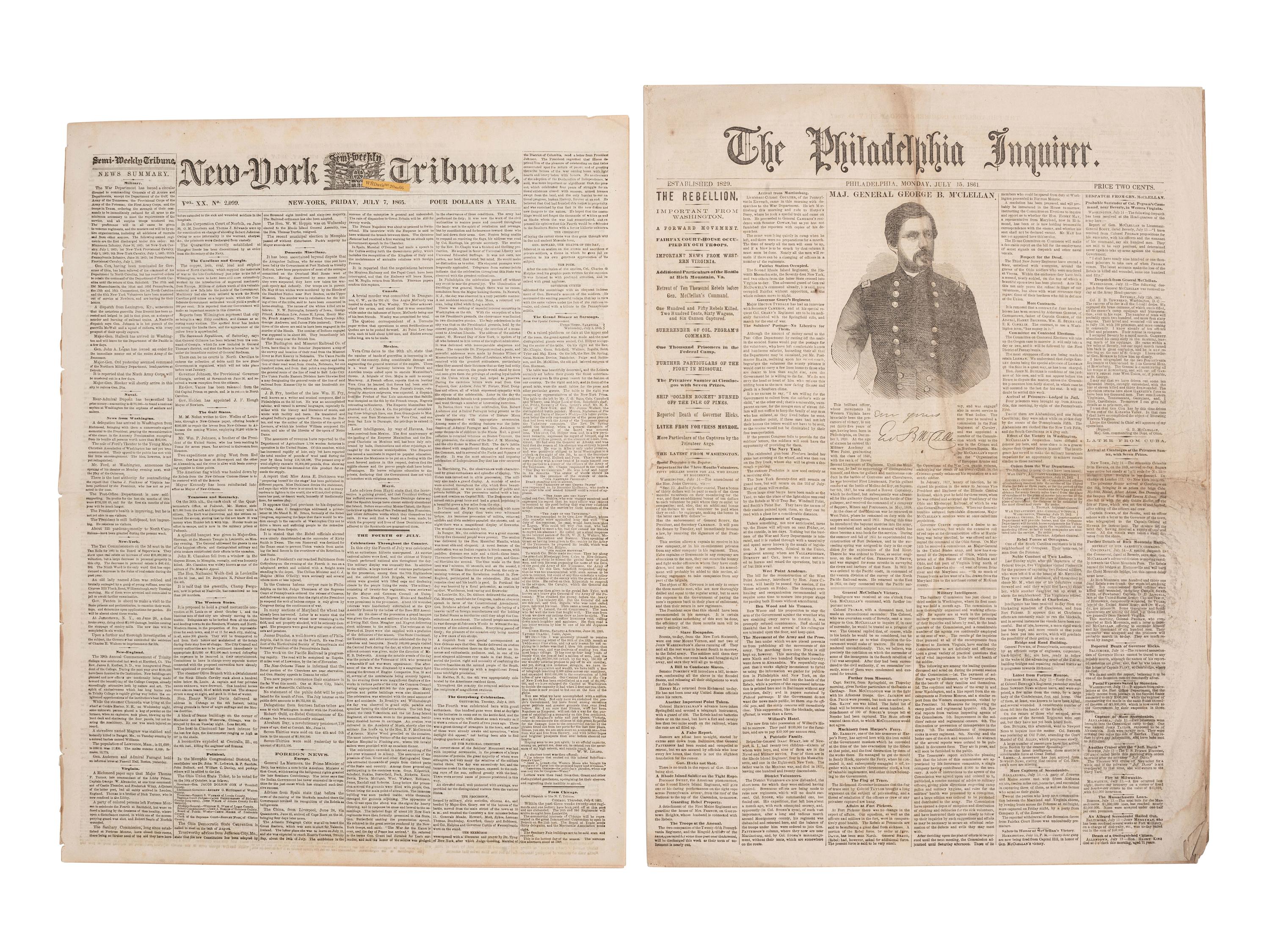 [CIVIL WAR]. A group of Civil War-era newspapers, comprising:
