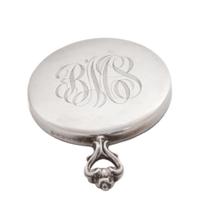 An American Silver Hand Mirror, R. Blackinton & Co., North Attleboro, MA, of circular form with an open handle and script monogram.