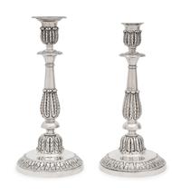 A Pair of Russian Silver Candlesticks