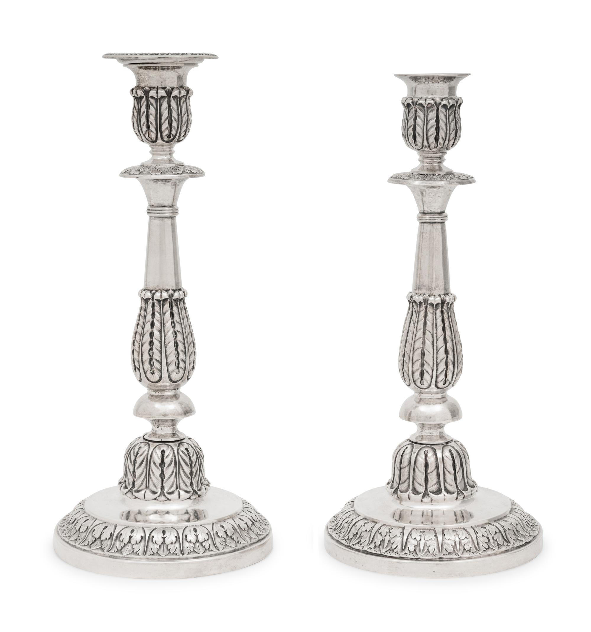 A Pair of Russian Silver Candlesticks