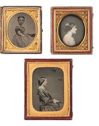 [EARLY PHOTOGRAPHY]. A trio of portraits of female subjects posed in profile.