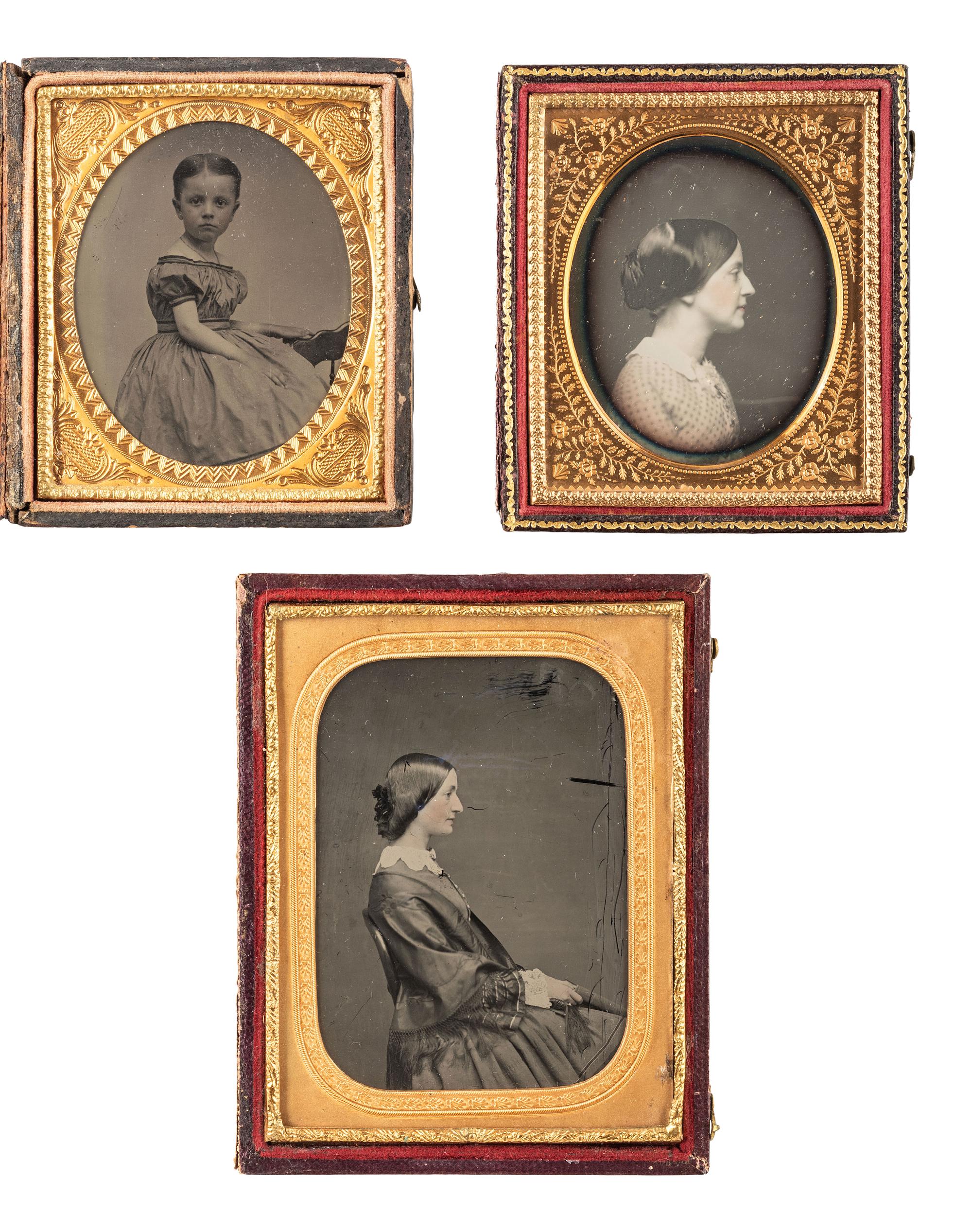 [EARLY PHOTOGRAPHY]. A trio of portraits of female subjects posed in profile.