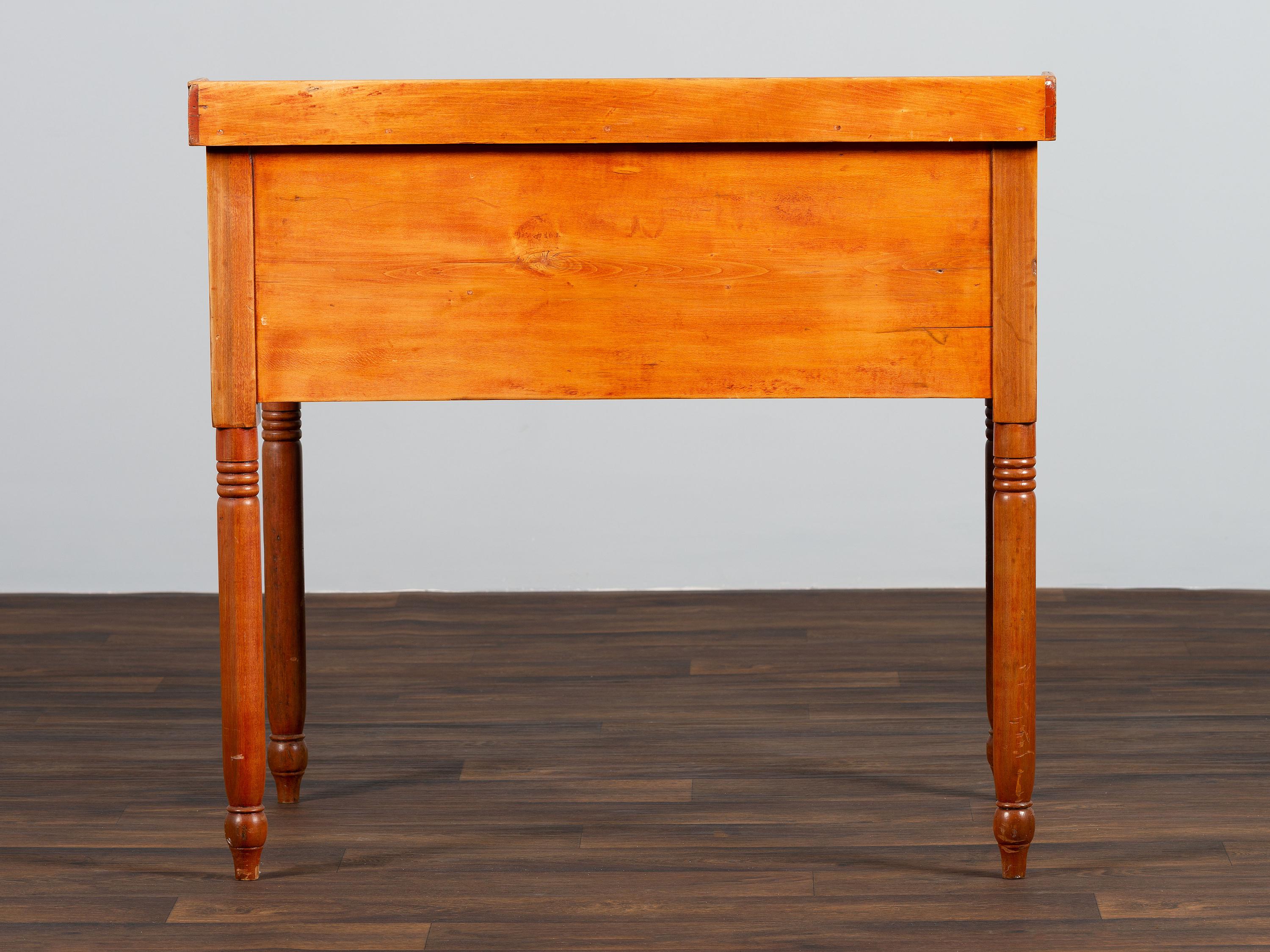 A Late Federal Red-Stained Pine One-Drawer Slant-Lid Schoolmaster's Desk