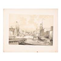 [Chicago Fire]. A group of 10 prints and 2 paintings, showing views of Chicago before and after the Great Fire, including: