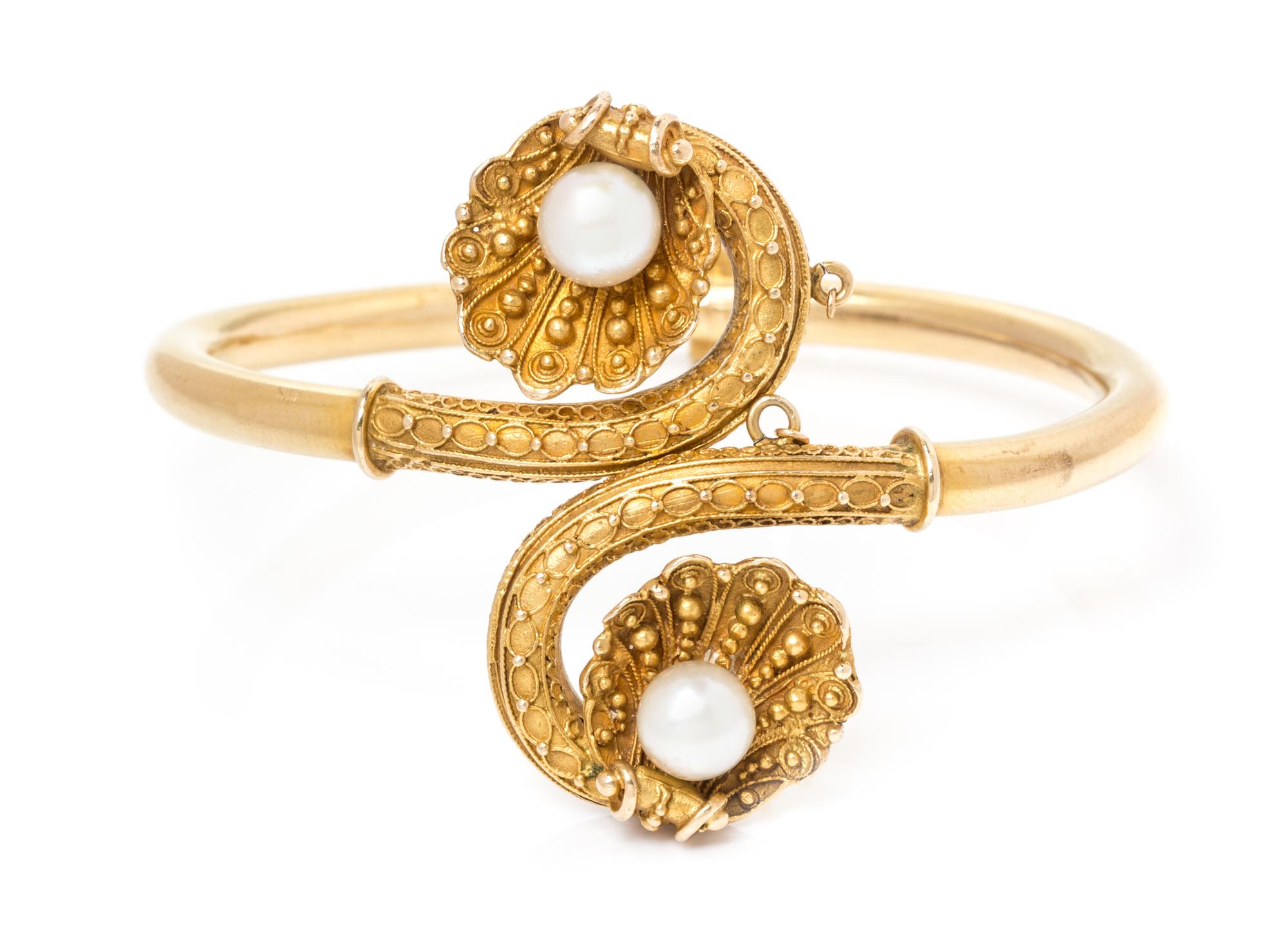 An Etruscan Revival Yellow Gold and Pearl Bracelet, 16.50 dwts.