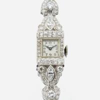 An Art Deco lady's diamond and platinum bracelet watch, Hamilton