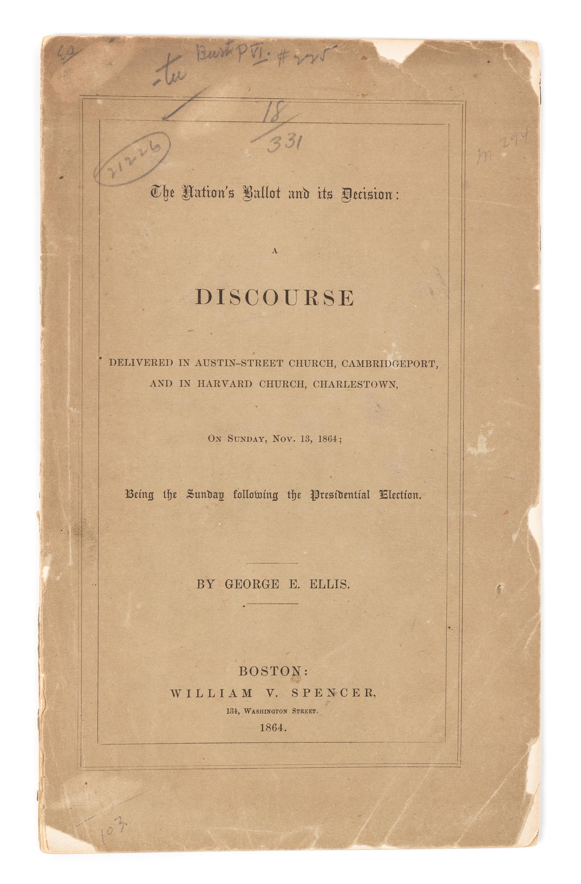 [LINCOLN - 1864 ELECTION] - ELLIS, George Edward (1814-1894)