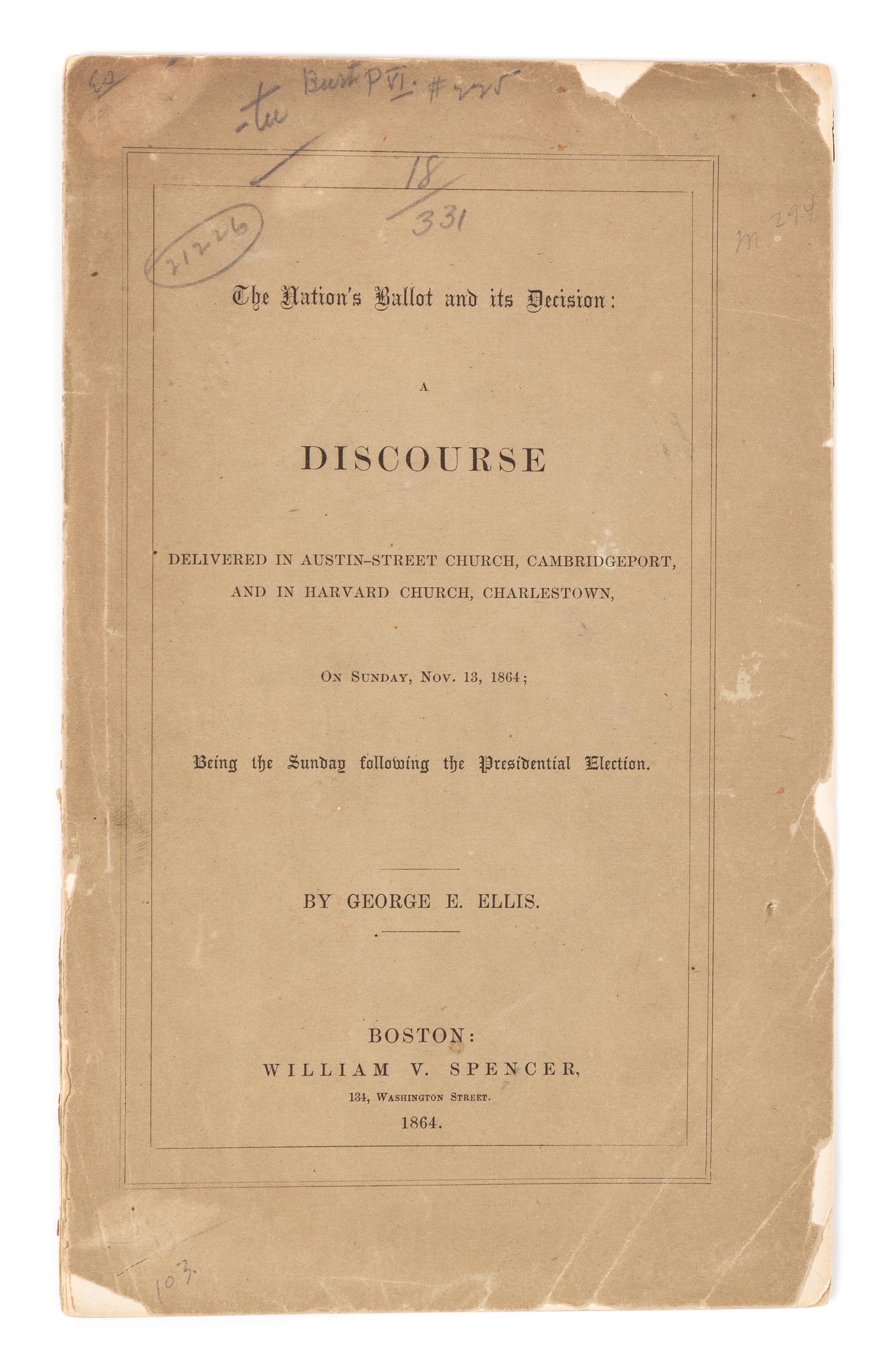 [LINCOLN - 1864 ELECTION] - ELLIS, George Edward (1814-1894)