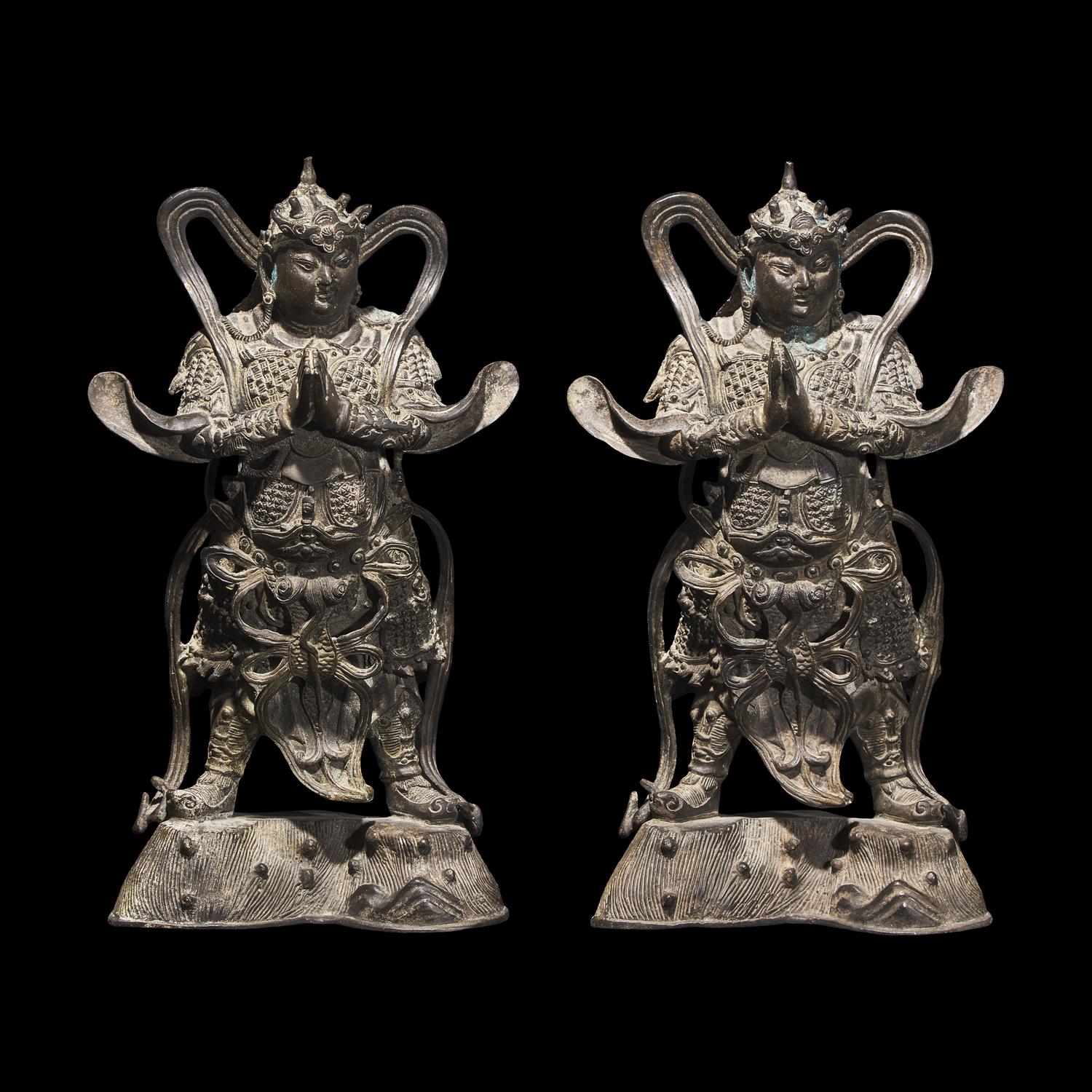 A Pair of Chinese Bronze Figures of Guardians, Weituo 銅韋陀一對