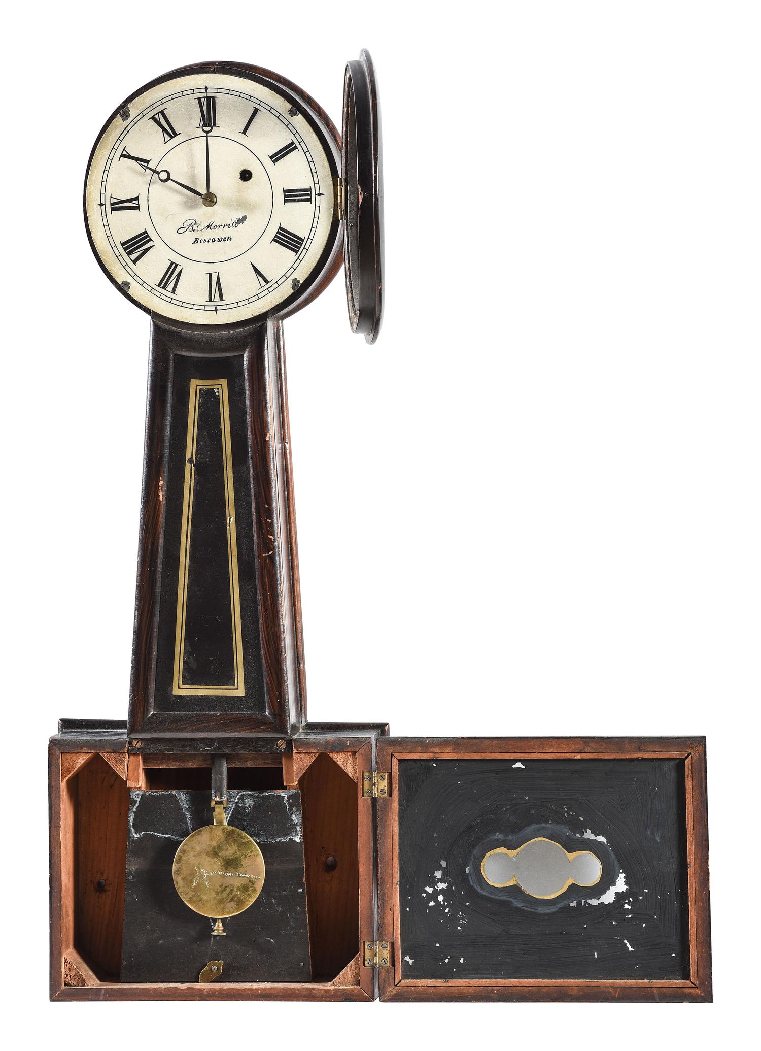 A Federal Mahogany Eglomise Inset Banjo Clock