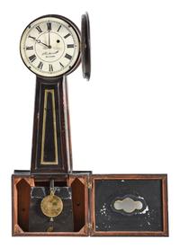 A Federal Mahogany Eglomise Inset Banjo Clock
