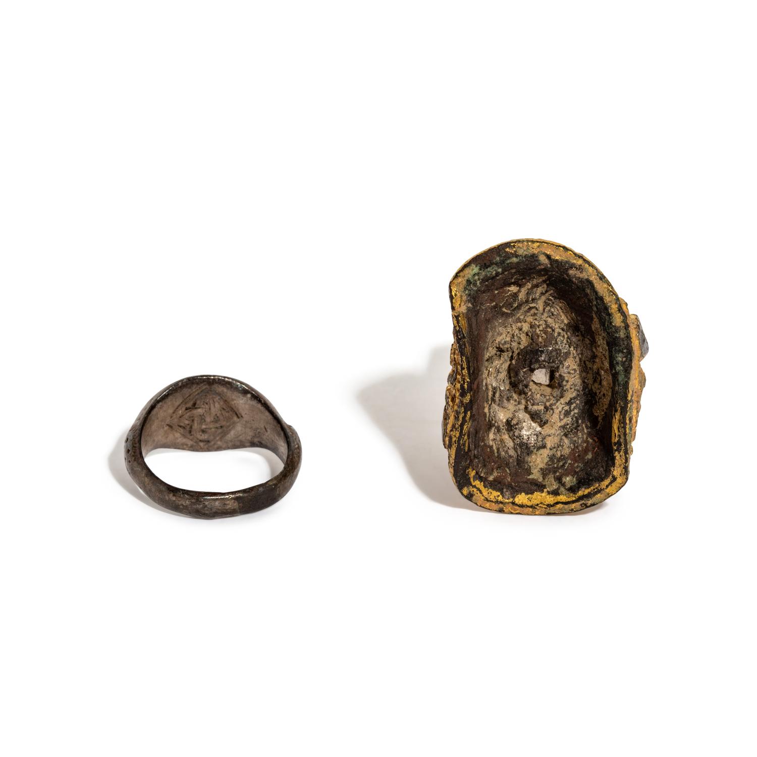 An Islamic Silver Ring and Byzantine Gilt-Silver Applique with Cross