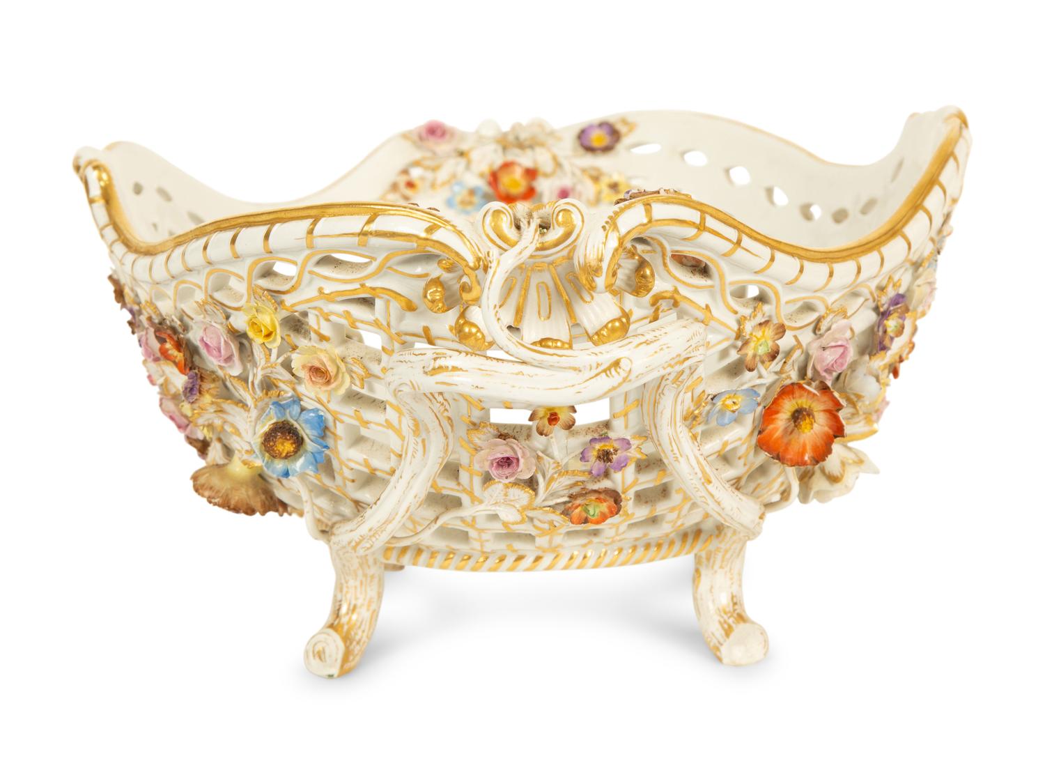 A Meissen Porcelain Footed Centerpiece Basket — 19th Century
