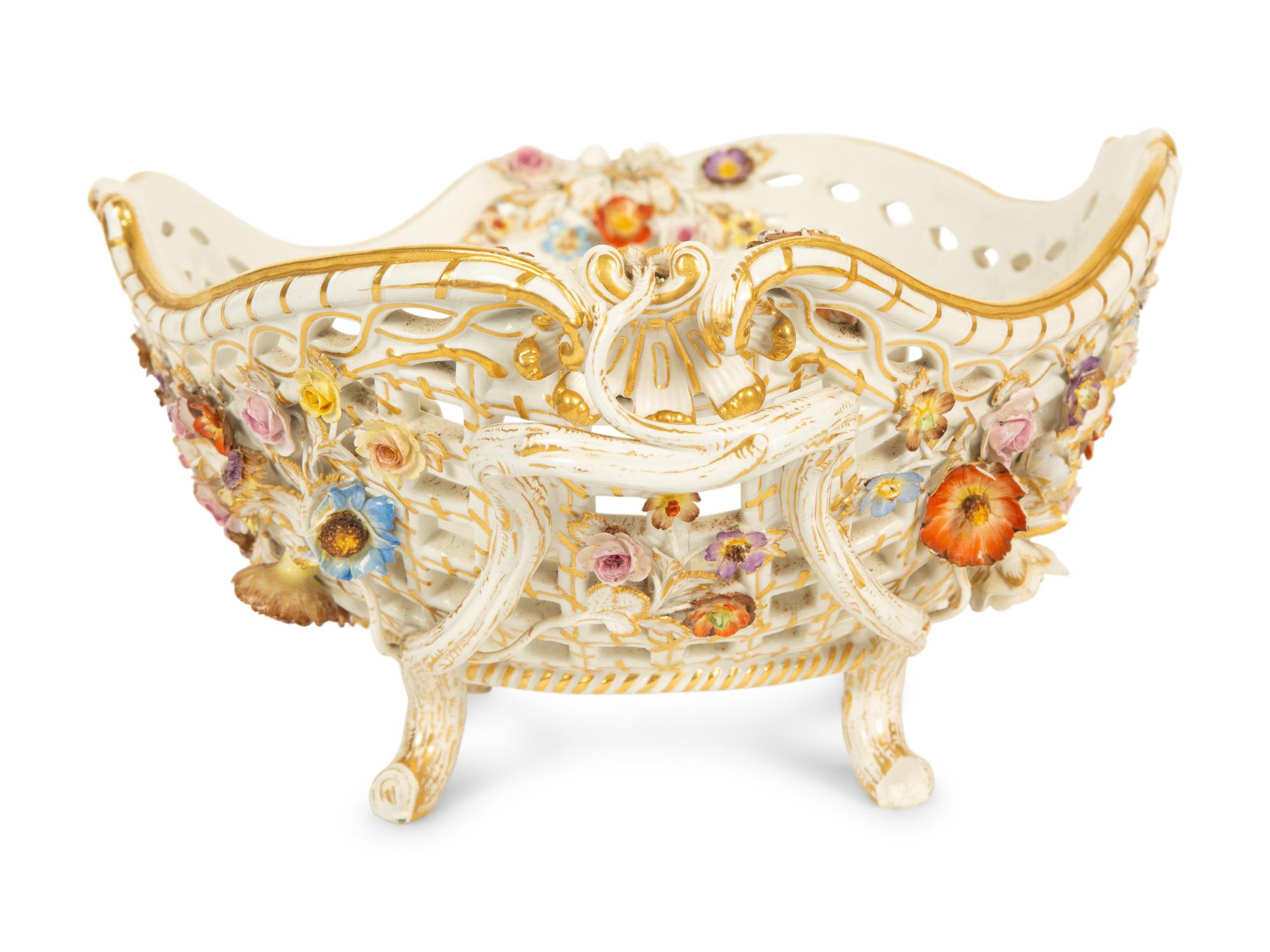 A Meissen Porcelain Footed Centerpiece Basket — 19th Century