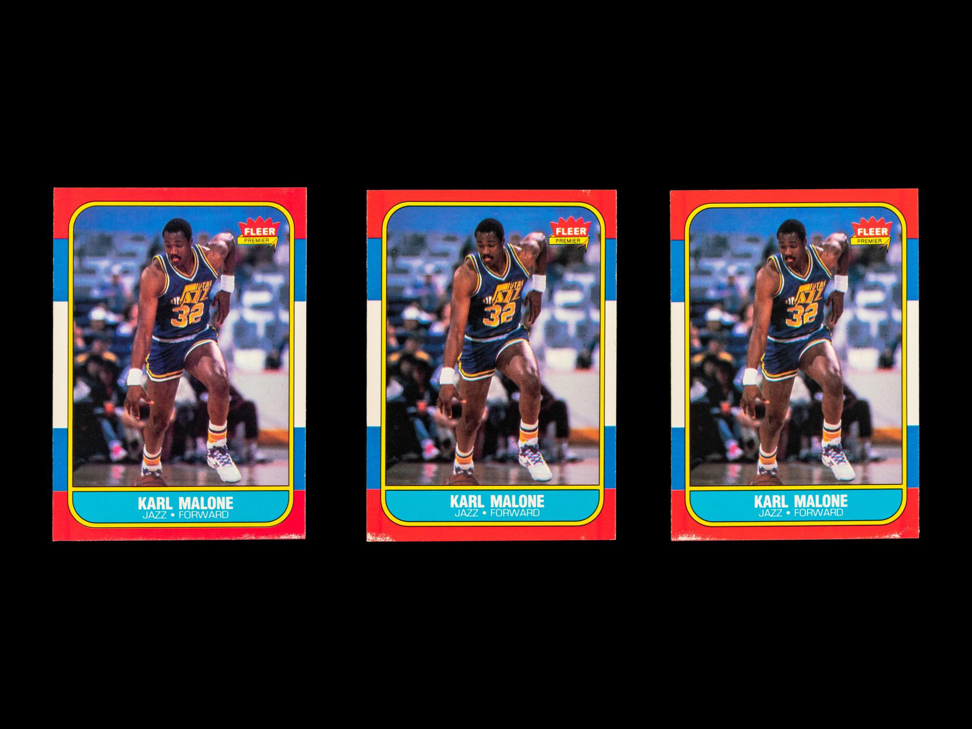 A Group of Three 1986 Fleer Karl Malone Rookie Basketball Cards No. 68