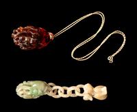 Two Chinese Precious Stone Buddha's Hand Citron-Form Pendants