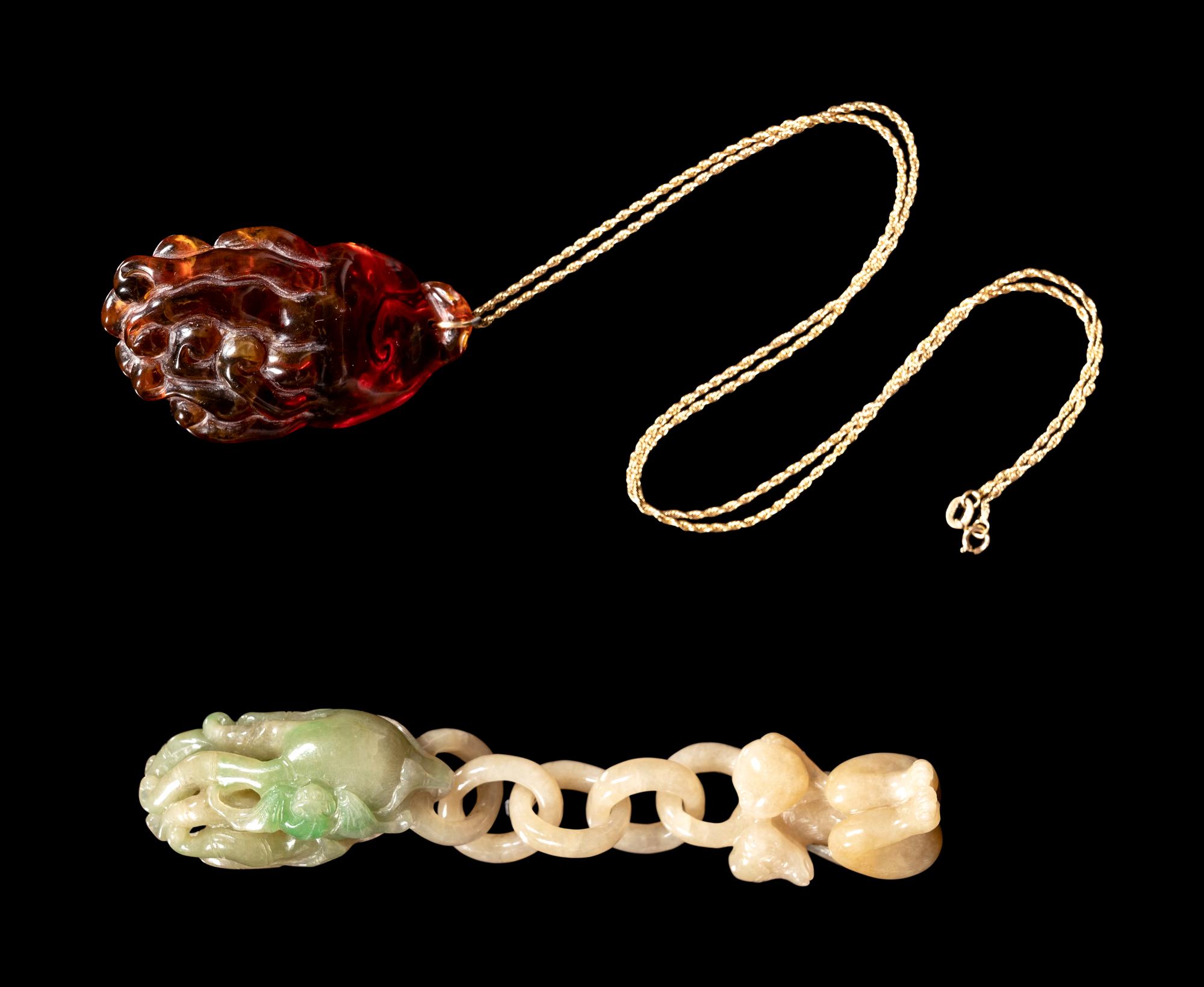 Two Chinese Precious Stone Buddha's Hand Citron-Form Pendants