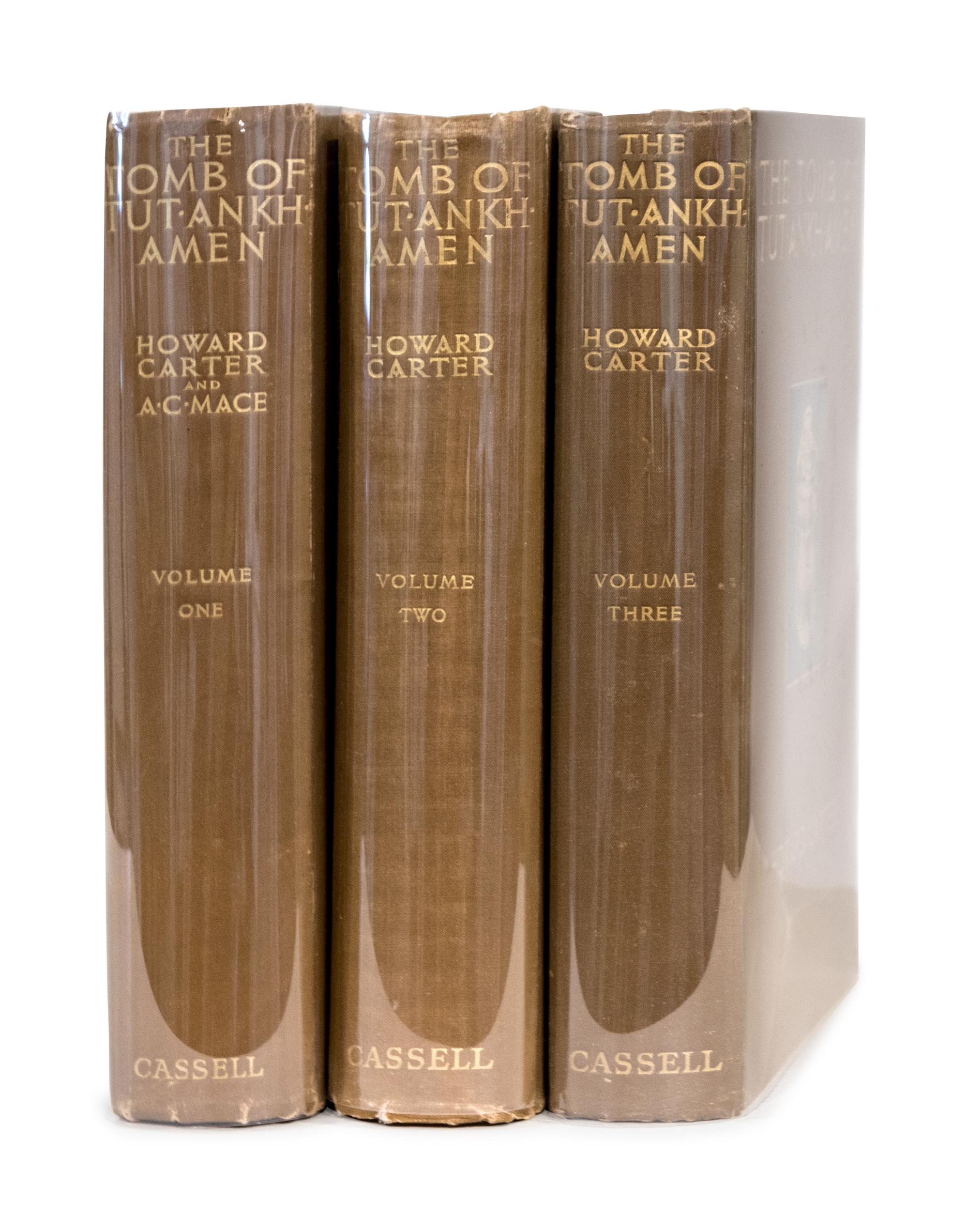 CARTER, Howard (1873-1938) and Arthur Cruttenden MACE (1874-1928). The Tomb of Tut-Ankh-Amen. London: Cassell and Company, Ltd., 1923-1933. 3 volumes. FIRST EDITION.
