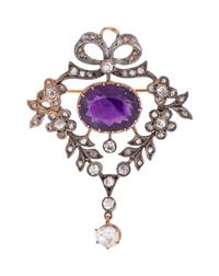 A Silver Topped Gold, Amethyst and Diamond Pendant/Brooch,