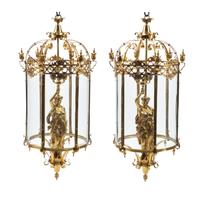 A Pair of Neoclassical Style Gilt Bronze Figural Lanterns