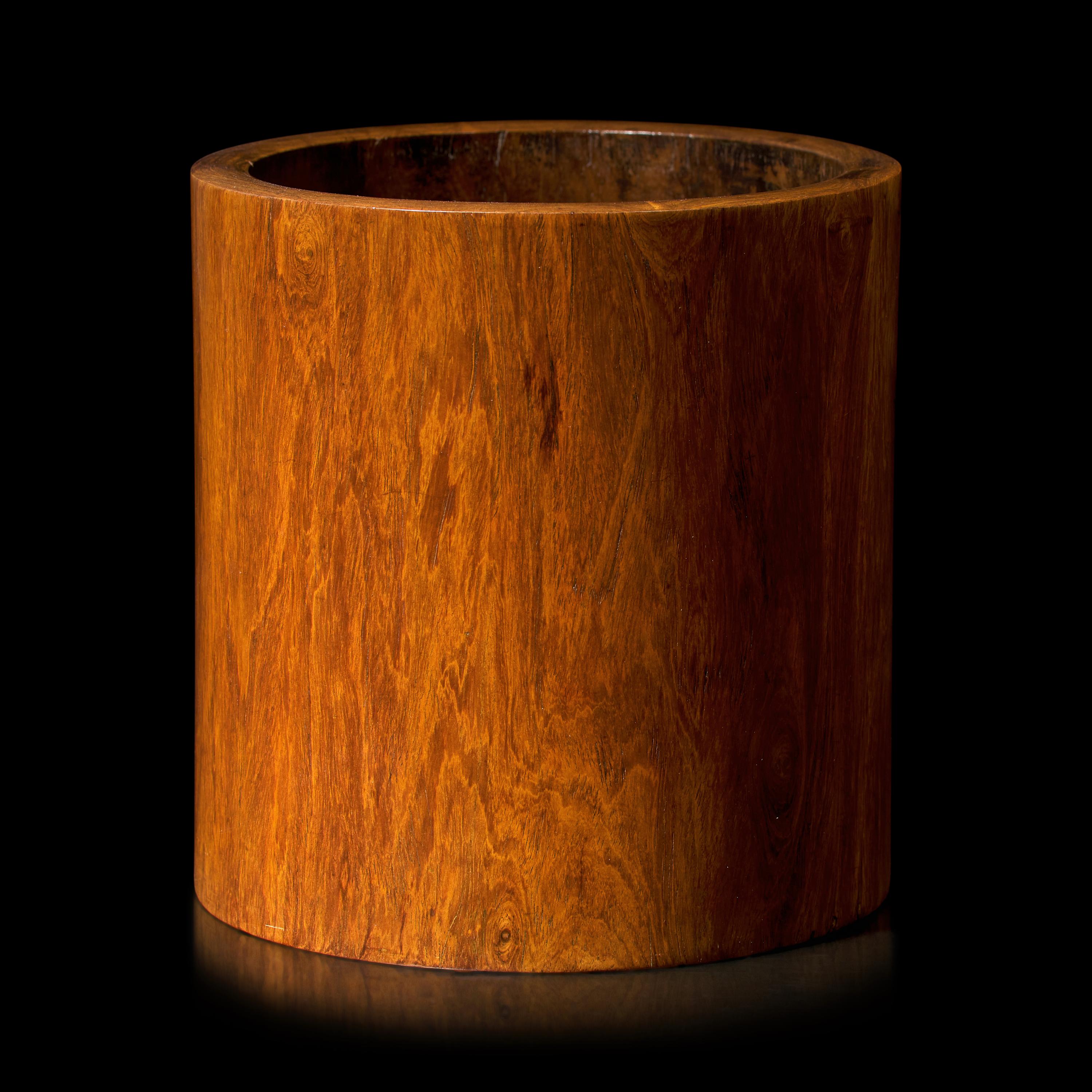 A Chinese Huanghuali Wood Brush Pot, Bitong, Qing Dynasty 清 黃花梨素面筆筒