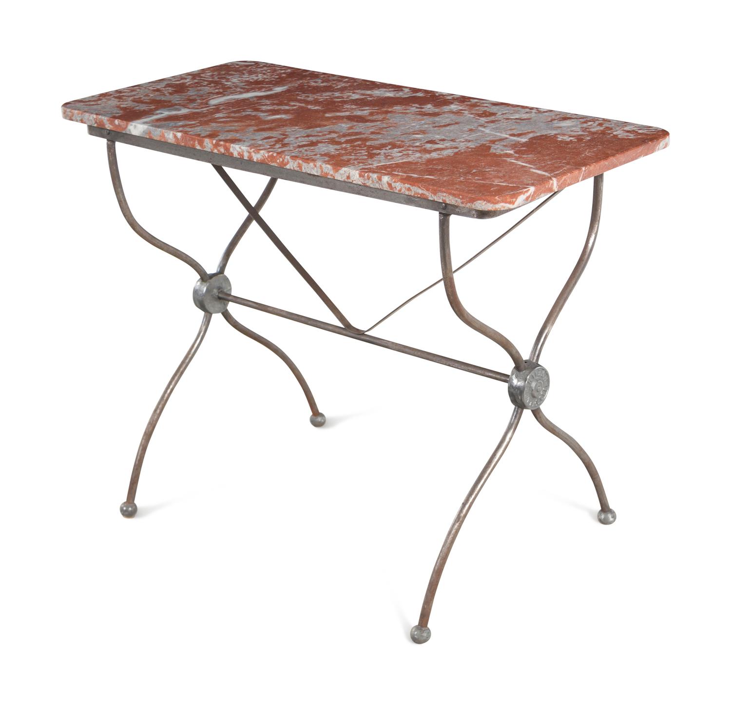 A French Steel Marble-Top Table