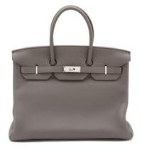 An Hermes Etain Taurillon Clemence 35cm Birkin Handbag, 14" x 10" x 7"; Handle top: 4".