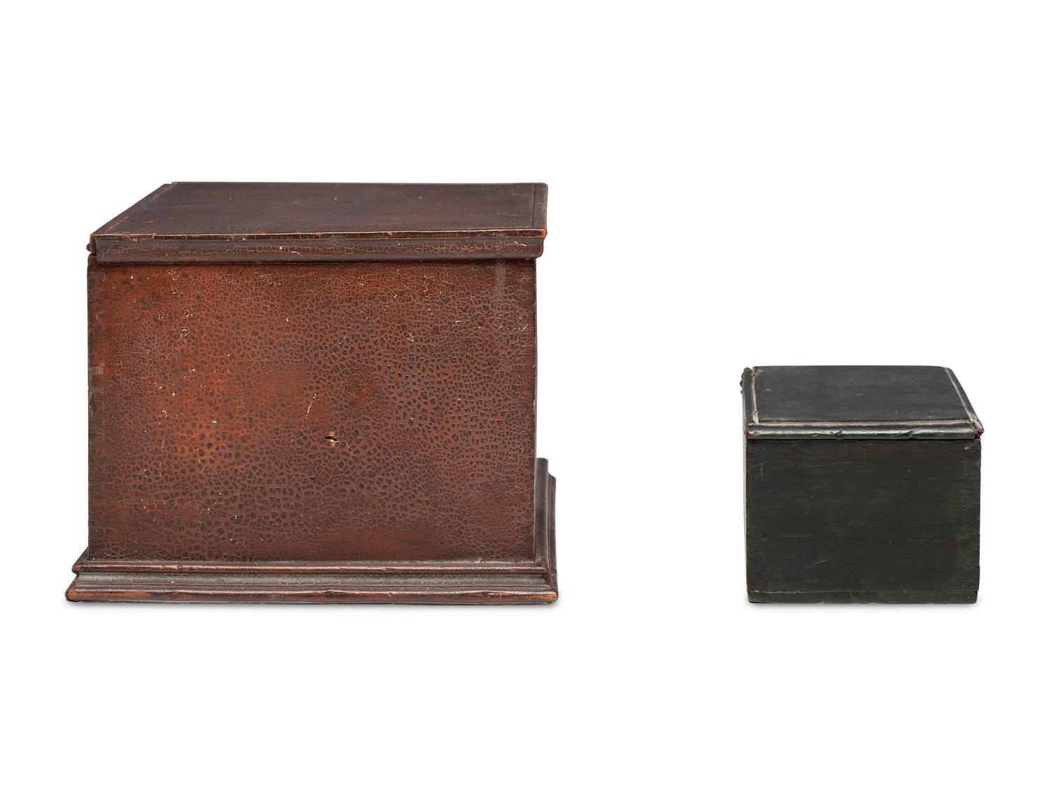 Two Painted Pine Lift-Top Boxes