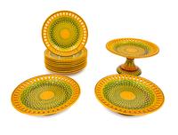 An English Majolica Basketweave Dessert Service