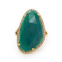 Green Chalcedony, Diamond, and Yellow Gold Ring