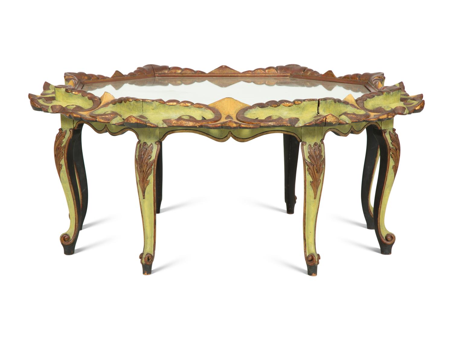 An Italian Painted Low Coffee Table with Mirror Inset Top