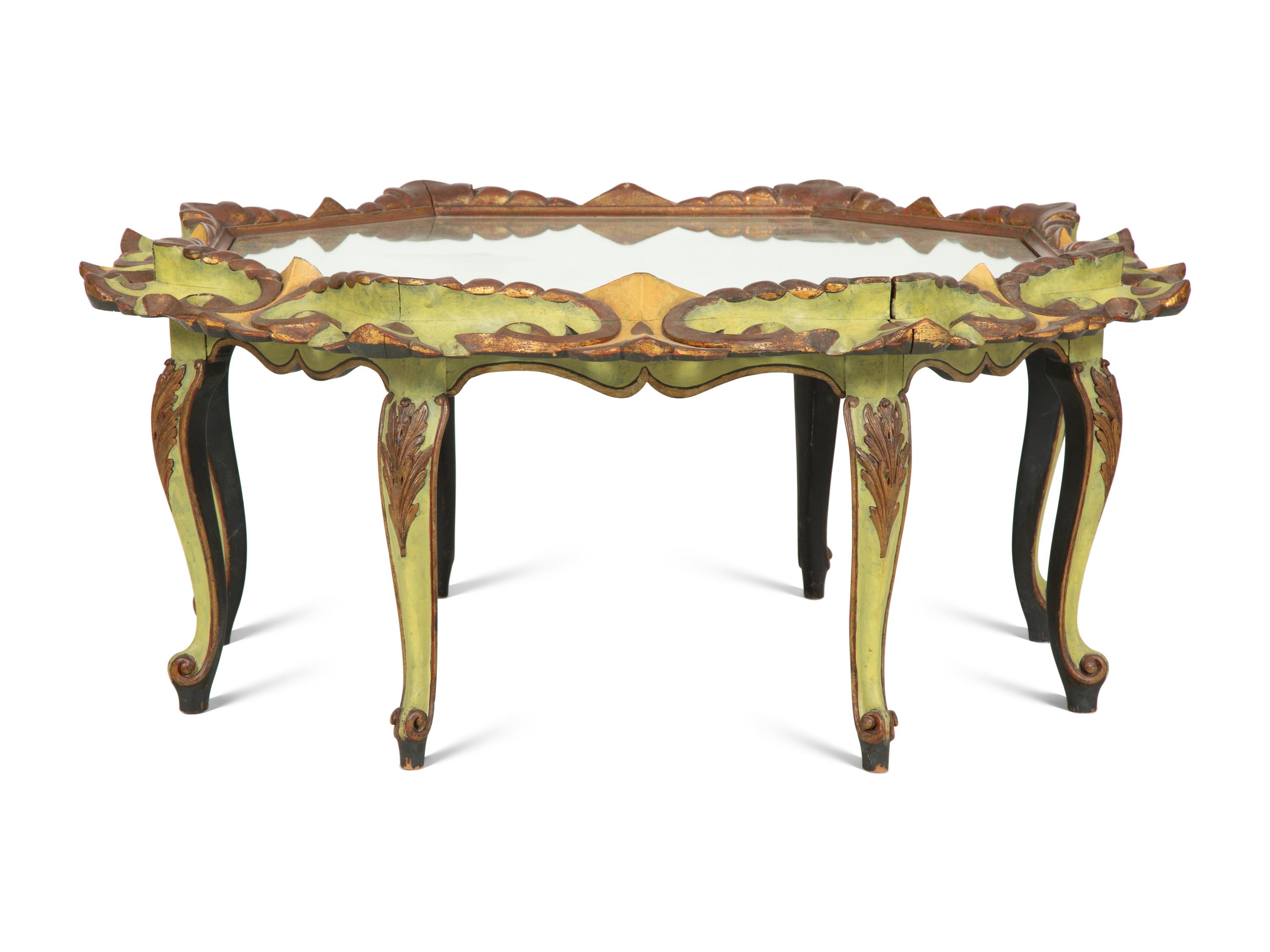 An Italian Painted Low Coffee Table with Mirror Inset Top