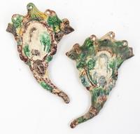 Two Majolica Wall Pockets Length of wall pocket 10 inches.