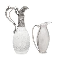 A Silver Mounted Cut Glass Claret Jug and a Danish Silver Pitcher