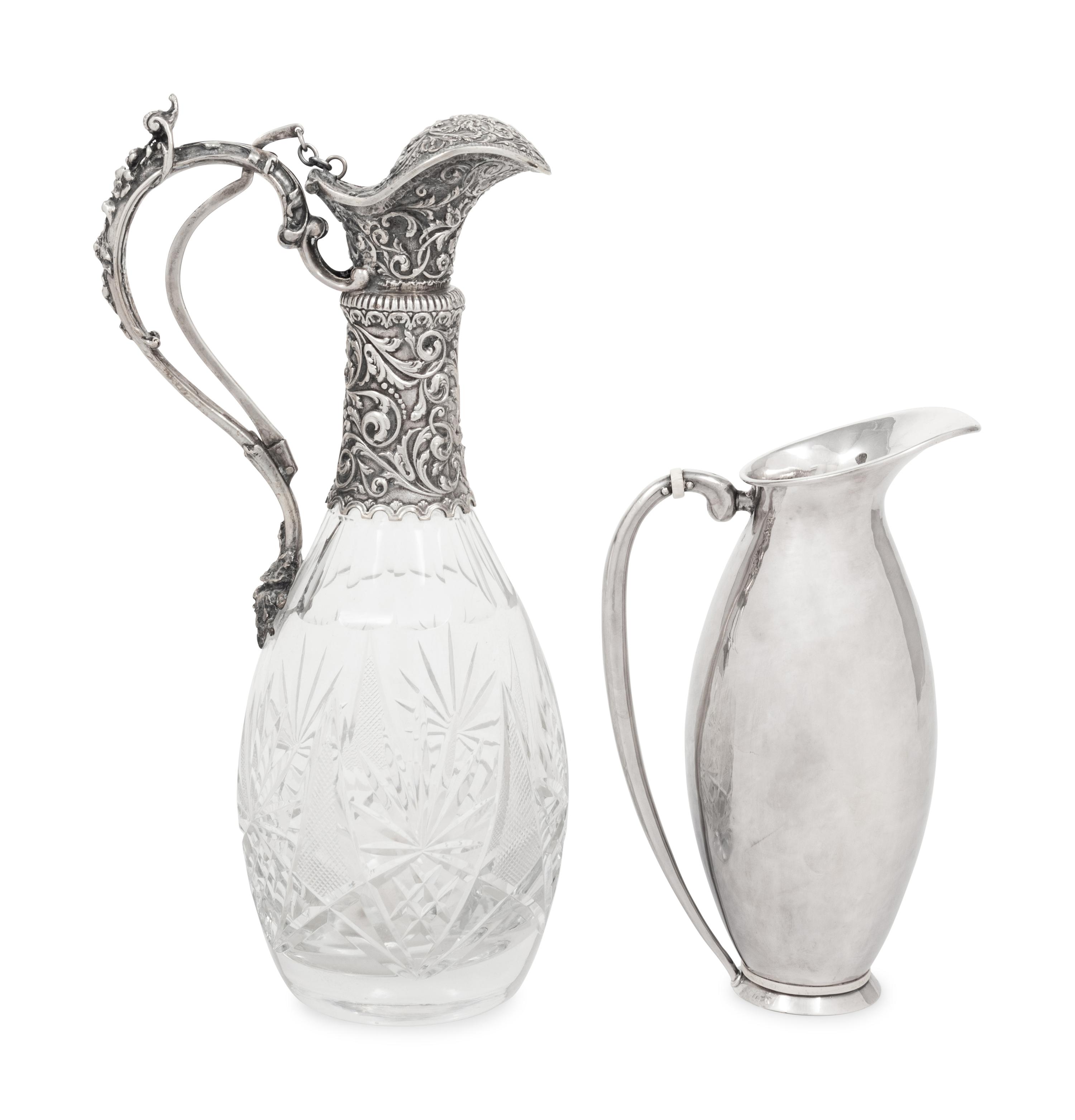 A Silver Mounted Cut Glass Claret Jug and a Danish Silver Pitcher