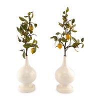 A Pair of White Glazed Earthenware Vases with Painted Tôle Models of Lemon Branches